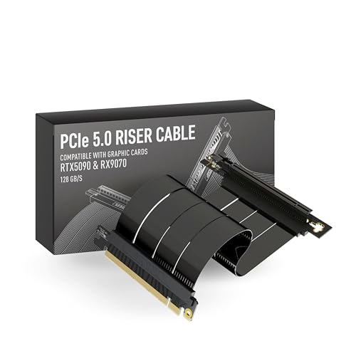 Image of LINKUP PCIE 5.0 Riser Cable | for Vertical GPU Mount | Right Angle | Graphics Card GPU Ready | Usable with PCIe 4.0 & RX 9070 / RTX5090 | 40cm (Total Length: 44cm)