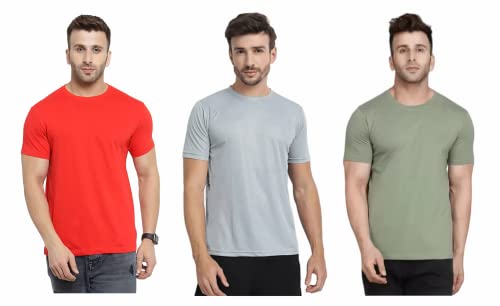 Image of Dry Fit Solid Sports T-Shirt for Men Half Sleeve Regular Fit T-Shirt Running Gym Plain T-Shirt Unisex (Pack of 3)