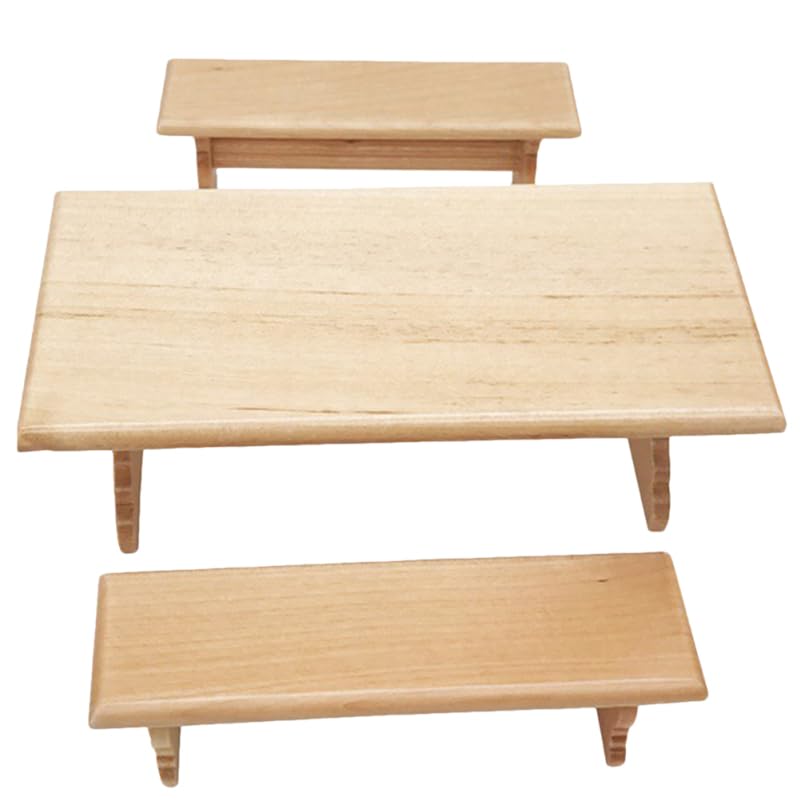 BESPORTBLE Dollhouse Furniture Set Mini Table and Bench Models Plastic Beige Miniature Furniture for Doll House Kitchen Dining Room Decor and Photo Props