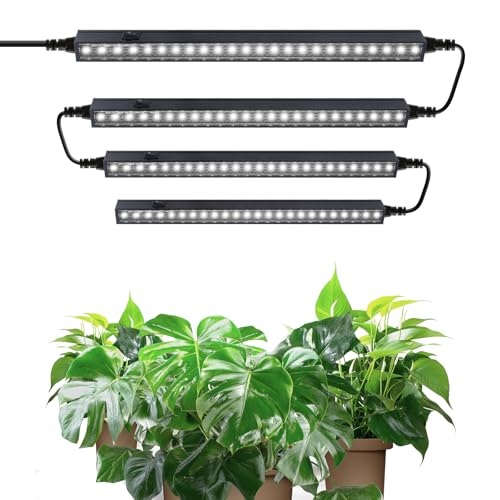 Barrina T5 1FT Grow Lights for Indoor Plants, 5000K White Full Spectrum Plant Lamps, 20W(4 x 5W), Magnetic Black Cover LED Grow Light Strip with Switch, Linkable, Plug and Play, 4 Packs