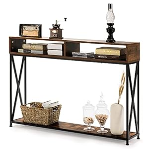 COSTWAY 2 Lagen consoletafel, gangtafel entreetafel met open plank & opbergcompartimenten, stevige stalen frame…