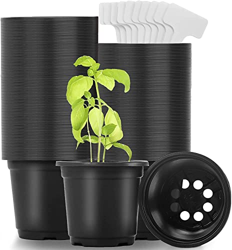 MIXC Kunststoff-Blumentöpfe für Kinderzimmer, 100 Stück, Blumen-Setzling-Startertöpfe für den Anbau von Töpfen für Setzlinge, Garten, multifunktionaler Garten-Übertopf, Schwarz Cover