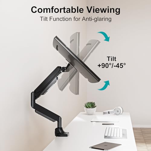 MOUNT PRO Single Monitor Mount for 22-43 inch Ultrawide Computer Screen, Premium Aluminum Heavy Duty Monitor Arm Desk Mount Holds 6.6lbs to 33lbs, Gas Spring Full Motion Monitor Stand, VESA Mount