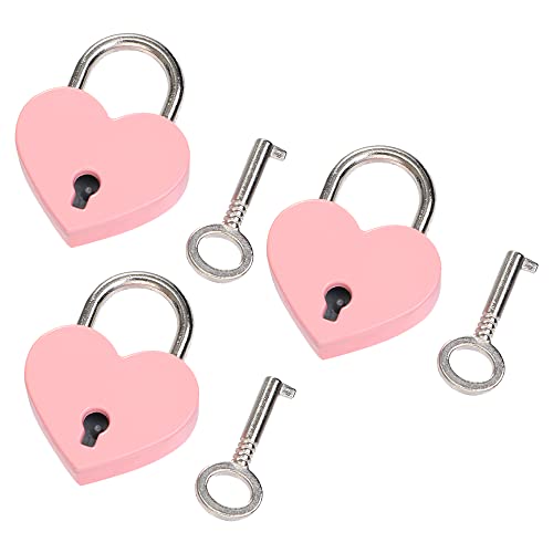 Image of Leadigol 3 Pcs Heart Shaped Padlock Mini Lock with Key,Small Metal Padlock Love Heart Lock Zinc Alloy Wedding with Key Travel Jewelry Box Hardware