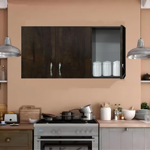 Image of Door Multipurpose Storage Cabinet & Adjustable Shelf | Space Organizer | Termites Resistance | Wall Mounted for Office, Kitchen Finish (Cochwood Brown, Door 3)