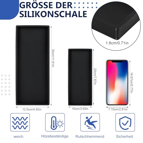 Yamitora Badezimmer Tablett Schwarz, 2 Stück Bad Tablett Eckig Breit Badezimmer Kieselgel Badewanne Veranstalter Kosmetik Halter für Tücher, Kerzen, Handtuch, Seife, Kosmetik, Pflanze(Schwarz)
