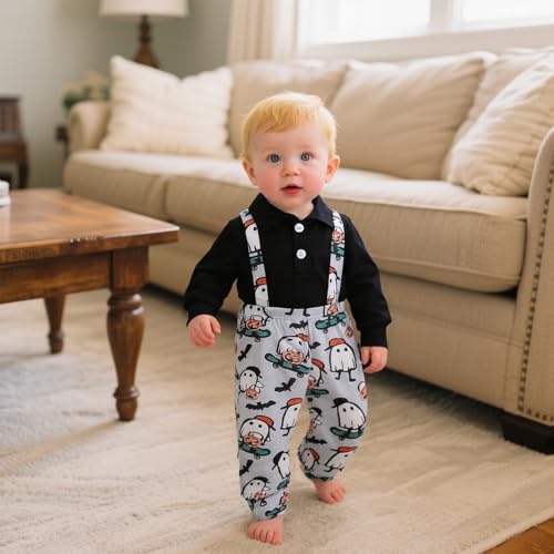 Newborn Baby Boy Halloween Outfits Long Sleeve Romper Pumpkin Ghost Outfit Jumpsuit Fall Winter Clothes2