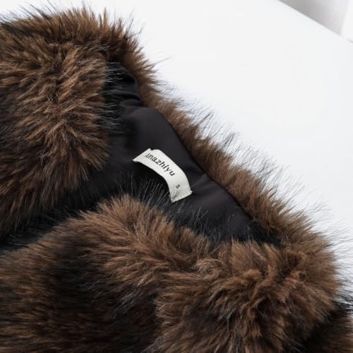 Amazhiyu Women's Faux Fur Long Sleeve Open-front Winter Cropped Coat with Pockets4