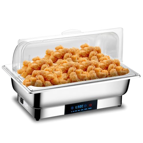 QUTBAG Réchaud électrique, Chauffe-Buffet en Acier Inoxydable 600 W avec Couvercle Rabattable Transparent, température réglable de 35 à 90 °C, pour cafétéria, réunions de Famille, Mariages