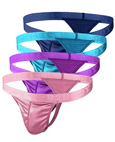 B2BODY Satin Mens Sport Thongs Underwear Silky Sexy Man G String Thong Undie Multi Pack