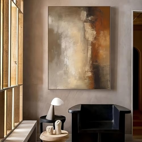 Tableau abstrait imprimé AEFOUU texture marron et gris pour decoration salon 60x80cm
