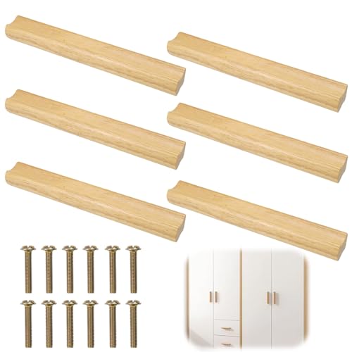 TESSTSY 6 Piezas Tiradores Madera de Muebles, 160mm Tirador Madera, Tiradores de madera con Tornillos, para Muebles Puerta Armario Cajón
