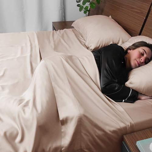 Image of ACCURATEX Cooling Sheets for Hot Sleepers, Split California King Size,Sandy | Viscose Made from Bamboo, 5 Pcs Silky Soft Sheet Set, Breathable Cool for Night Sweats, up to 16 inches Deep Pockect