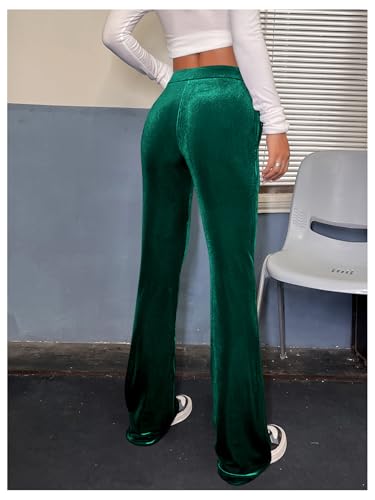 Verdusa Women's Drawstring Waist Flare Leg Velvet Pants with Pocket2