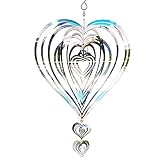Chitidr 3D Stainless Steel Wind Spinner Beating Heart Wind Spinner Flowing-Light Effect Wind Chime w