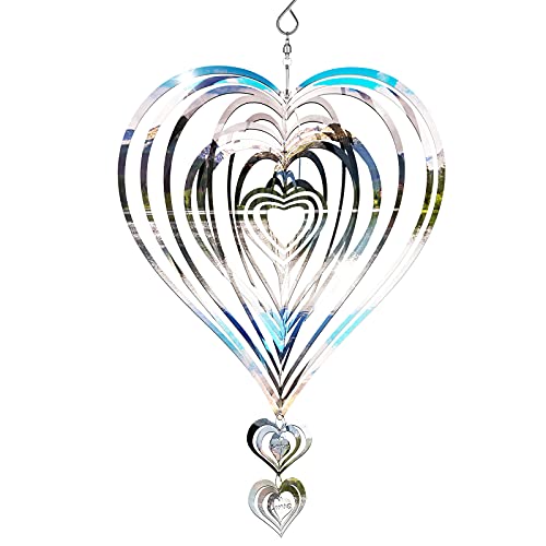 Chitidr 3D Stainless Steel Wind Spinner Beating Heart Wind Spinner Flowing-Light Effect Wind Chime With 2 Pieces Mini Heart Decor For Outdoor Garden Decorations #TOP1