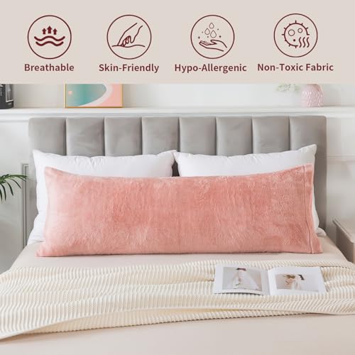 WhatsBedding Memory Foam Body Pillow with Plush Fuzzy Cover, Full Body Pillow for Adults, Long Pillow for Sleeping, Soft Pillow Fluffy Supportive