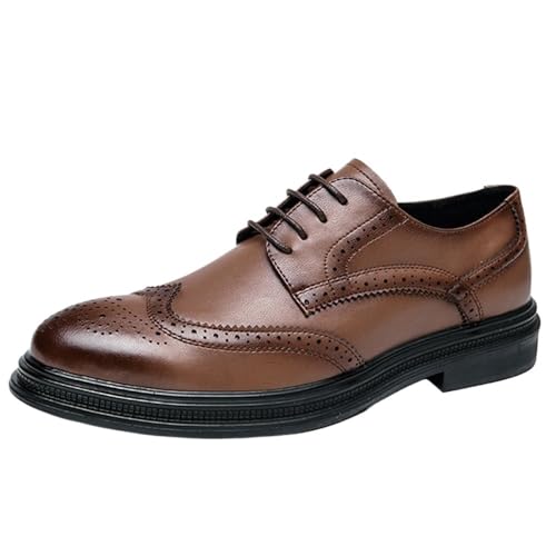 Mens Wingtip Brogue Dress Oxford Shoes Pu Leather Business Non Slip Block Heel Anti-Slip Shoe Round Toe Uniform Lace-up