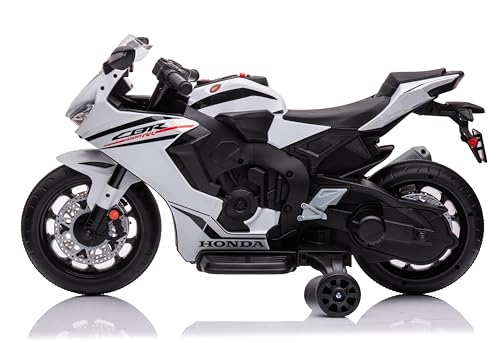 Kinder Elektro Motorrad CBR 1000RR, Kindermotorrad 12V Kinderfahrzeug Elektrofahrzeug mit 2 abnehmbaren Stützrädern für Kinder ab 3 Jahre (Weiß) – Bild 3