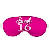 16th Birthday Decorations - Silver Glitter Sweet 16 Pink with White Piping Sleep Mask - Sweet 16 ...