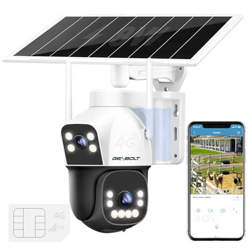 GENBOLT 4G AOV Solaire Caméra De Surveillance Extérieur sans Fil, Enregistrement 24/7 3MP+3MP IP SIM Caméra Surveillance Batterie avec détection IA, 8W 15600mAh...