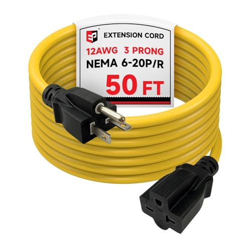 EP 50 Ft 12/3 SJTW Outdoor Extension Cord NEMA 6-20 P/R 20A 250V Yellow