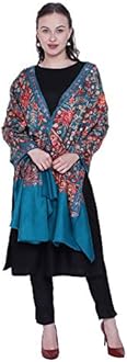 SWI WITH LABEL Women's Kashmiri Wool Blended Shawl Embroidered by Kashmiri Artisans, (Large Size - 40 x 80 Inches)