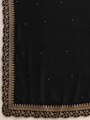 Image of Women's Georgette Embroidery Border Beads work Saree with Blouse Piece