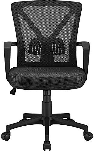 Yaheetech Black Adjustable Office Chair Executive Computer Chair Mid-Back Ergonomic Desk Chair Office Swivel Mesh Chair with Armrest Back Support and Wheels for Home Study or Work Task