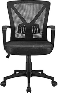Yaheetech Black Adjustable Office Chair Executive Computer Chair Mid-Back Ergonomic Desk Chair Office Swivel Mesh Chair with Armrest Back Support and Wheels for Home Study or Work Task