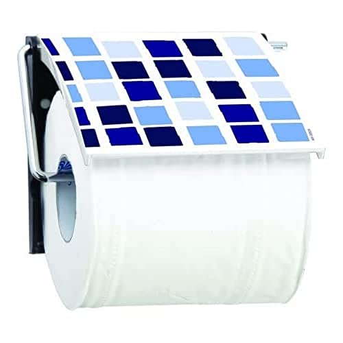 MSV - Porte Rouleau Papier WC Mural - PS & Acier Chromé - Modèle Mosaiko - Dimensions 13 x 15 x 11,5 cm - Couleur Bleu - Design Moderne et Fonctionnel pour Salle de...