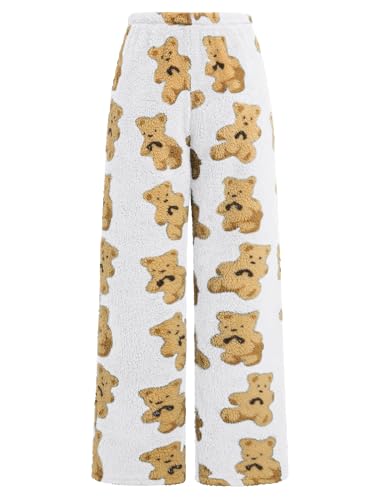 ZAFUL Women's Fuzzy Plush Pajama Pants Drawstring Elastic Waist Wide Leg Teddy Pj Bottoms Lounge Pants4
