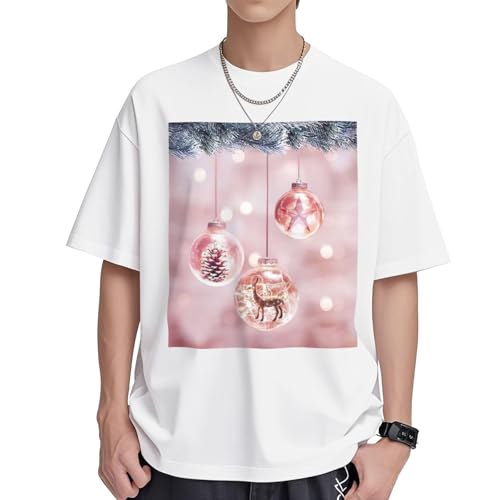 T-shirt boule de Noël rose femme en coton ample et décontracté