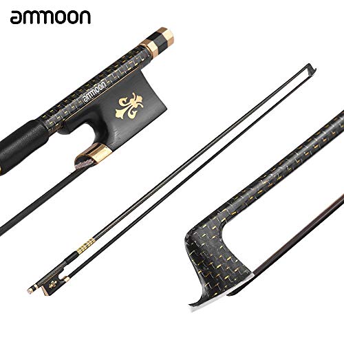 ammoon Violin Bow 4/4 Well Balanced Golden Braided Carbon Fiber Round Stick