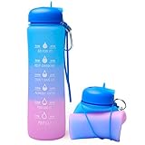 Bouteille d'eau de motivation avec marquages de temps – Bouteille d'eau pliable de...