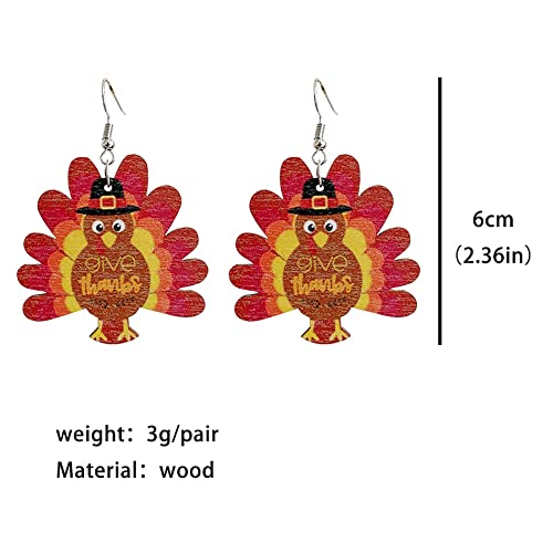 Thanksgiving Turkey Chicken Wooden Dangle Drop Earrings Hypoallergenic Pierced Huggie Hook Hoops Earring Fashion Autumn Jewelry Gifts For Women Girls Mother (Red) #TOP4