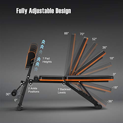 PERLECARE Adjustable Weight Bench for Full Body Workout - All-in-One Durable Exercise Bench Holds up to 772 lbs, Foldable Flat/Incline/Decline Workout Bench with Two Exercise Bands for Home Gym