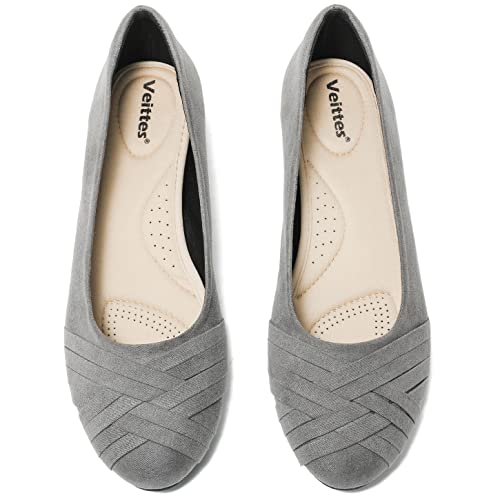Veittes Women's Flat Shoes - Ladies Round Toe Slip On Suede Dress Shoes For Women.(2011004-4,Gr/Mf,8) #TOP16