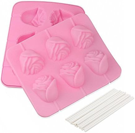 Rose Flower Lollipop Molds - Silicone Chocolate Candy Mold Set For Valentine's Day DIY Treats