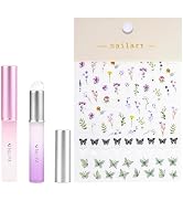 NILIYA Flower Nail Art Stickers Decals, 2PCS Silicone Ombre Chrome Applicator Brushes, Floral Pla...