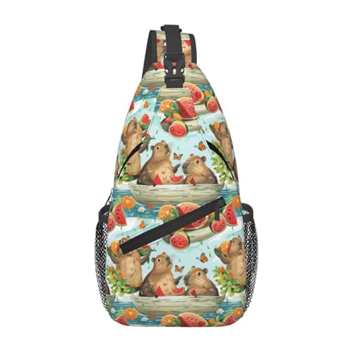 Watermelon Capybara Sling Backpack Unisex Crossbody Chest Bag Shoulder Chest Bag For Women Men Hiking Travel