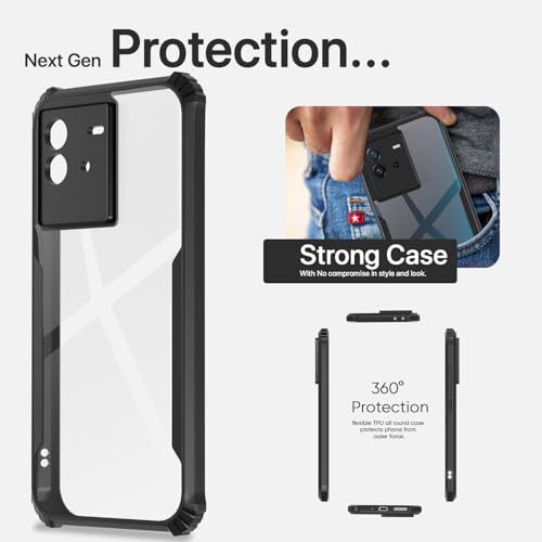 Image of Outlouders Back Cover for iQOO Neo 6 5G | Ultra Hybrid Transparent | Full Camera Protection | Raised Edge | Crystal Clear Bumper Case (Black)