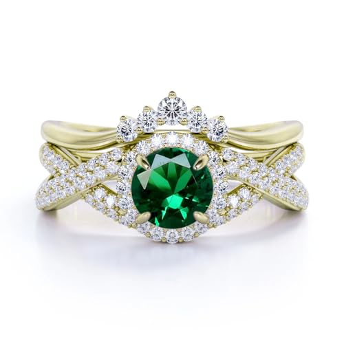 Twisted 1.50 Carat Round Cut Gemstone Wedding Ring Set 10K 14K 18K Gold Platinum Plated Moonstone/Moss Agate/Topaz Gemstone and Moissanite Engagement Ring Sets for Her3