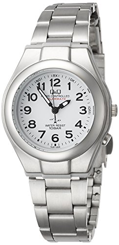 Image of Citizen Q&Q HJ01-204 Women's Wristwatch, Analog, Radio, Solar, Waterproof, Metal Band, White, white, Wristwatch, radio watch, solar, simple