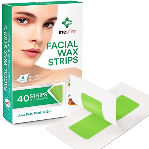 Wax Strips, Wax strips for Hair Removal, Facial wax strips, hair removal For Women, Body Wax Strips, Rose scent Wax Strips, At Home Waxing Kit with 40 Wax Strips + 4 Calming Oil Wipes 