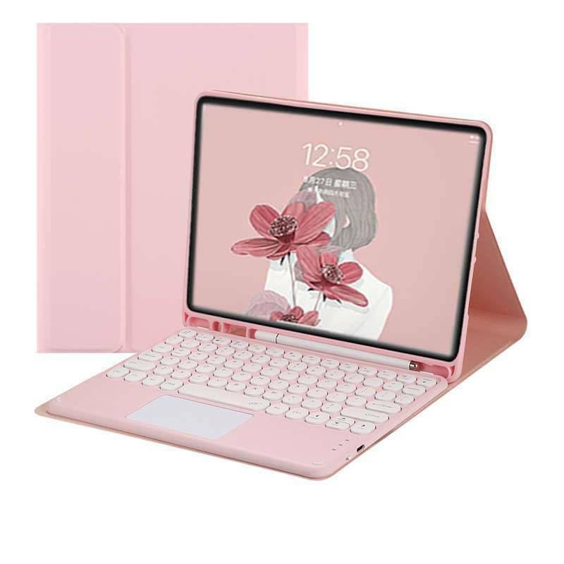 Clavier Samsung Galaxy Tab S6 Lite rétroéclairé avec pavé tactile et étui cuir rose