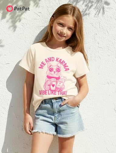Image of PATPAT Girls Crewneck Short Sleeve Graphic Tees Animal Print Shirts Cute Summer Outfits 5-12 Years