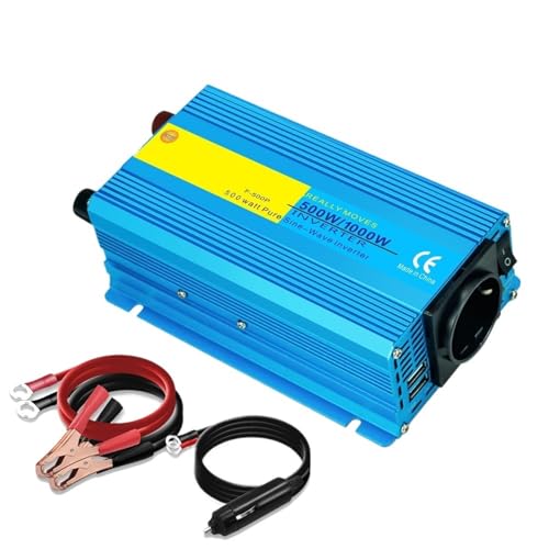 Pure Sine Wave 1000W 12V 230V DC TO AC 50HZ 60HZ Peak Power Transformer Protable Solar Car Inverter UN EU Socket(12V-220V-50hz-EU)