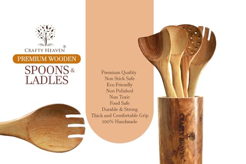 Image of Neem Wooden Handmade Cooking Spoon Utensils Compact Flip Frying Ladles Turning Spatula Oil Spreader Nonstick Safe Non Toxic Kitchen Tools Gift (Without Holder /Stand) Set of 7
