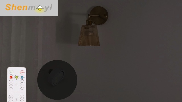 Image of Shenmoyl Vintage Battery Operated Wall Sconce with Amber Stripe Glass Lampshade Rechargeable Battery Powered Wall Light with Remote Control for Bedside Bedroom Doorway